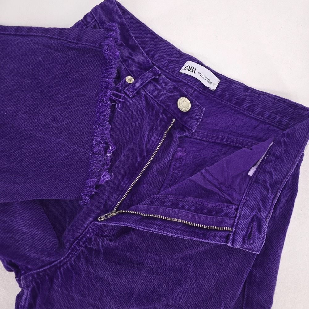 Zara High Rise Wide Leg Jeans Women's 2 Colorful Bright Purple Raw Hem Denim